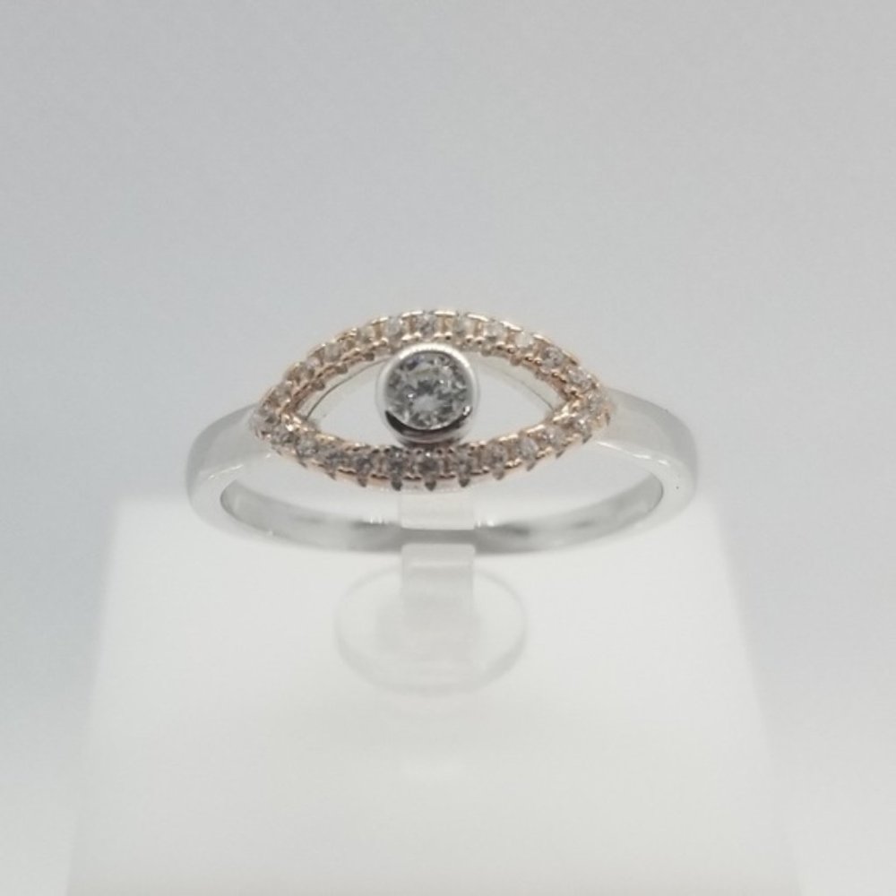 💖Rose Gold and Sterling Silver Evil Eye Ring - Picture 2 of 6